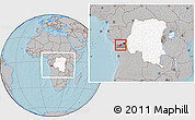 Gray Location Map of Luozi, highlighted country, highlighted grandparent region, within the entire country, hill shading
