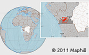 Gray Location Map of Luozi, highlighted country, highlighted grandparent region, hill shading