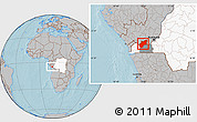 Gray Location Map of Luozi, highlighted country, highlighted parent region, hill shading
