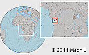 Gray Location Map of Luozi, highlighted grandparent region, within the entire country, hill shading