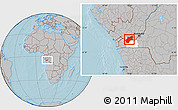 Gray Location Map of Luozi, highlighted parent region, hill shading
