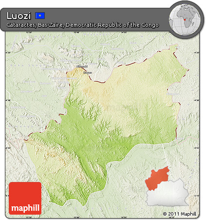 Physical Map of Luozi, lighten