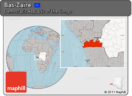 Gray Location Map of Bas-Zaire, highlighted country, hill shading