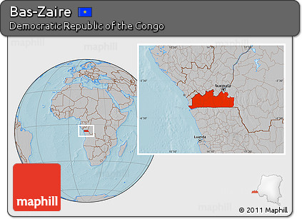 Gray Location Map of Bas-Zaire, hill shading