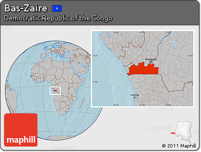 Gray Location Map of Bas-Zaire, hill shading