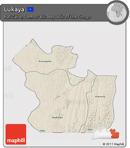 Shaded Relief 3D Map of Lukaya, cropped outside