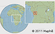 Savanna Style Location Map of Lukaya, within the entire country, hill shading
