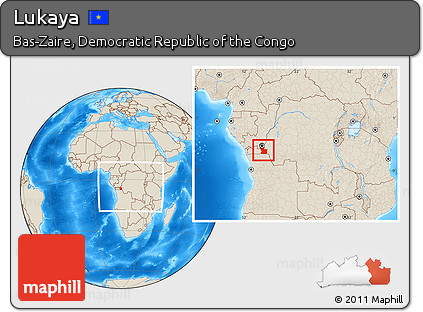 Shaded Relief Location Map of Lukaya, within the entire country