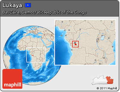 Shaded Relief Location Map of Lukaya, within the entire country
