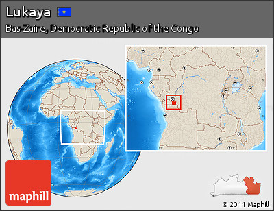 Shaded Relief Location Map of Lukaya, within the entire country
