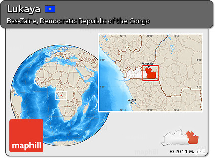 Shaded Relief Location Map of Lukaya, highlighted parent region