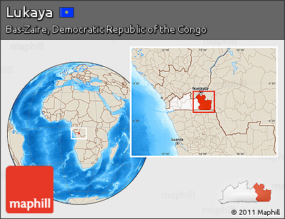 Shaded Relief Location Map of Lukaya, highlighted parent region