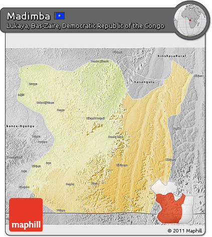 Physical 3D Map of Madimba, desaturated
