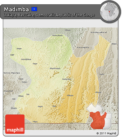 Physical 3D Map of Madimba, semi-desaturated