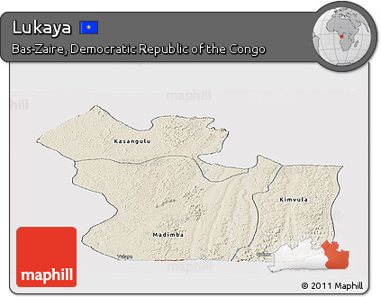 Shaded Relief Panoramic Map of Lukaya, cropped outside