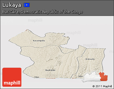 Shaded Relief Panoramic Map of Lukaya, cropped outside