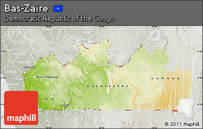 Physical Map of Bas-Zaire, lighten, semi-desaturated