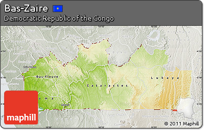 Physical Map of Bas-Zaire, lighten, semi-desaturated