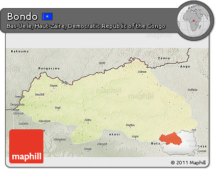 Physical 3D Map of Bondo, semi-desaturated