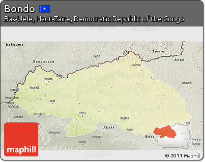 Physical 3D Map of Bondo, semi-desaturated
