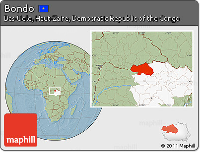 Savanna Style Location Map of Bondo, highlighted grandparent region, hill shading