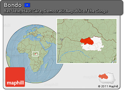 Savanna Style Location Map of Bondo, highlighted parent region, hill shading