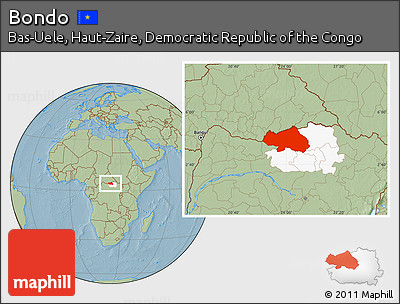 Savanna Style Location Map of Bondo, highlighted parent region, hill shading