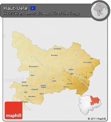 Physical 3D Map of Haut-Uele, single color outside