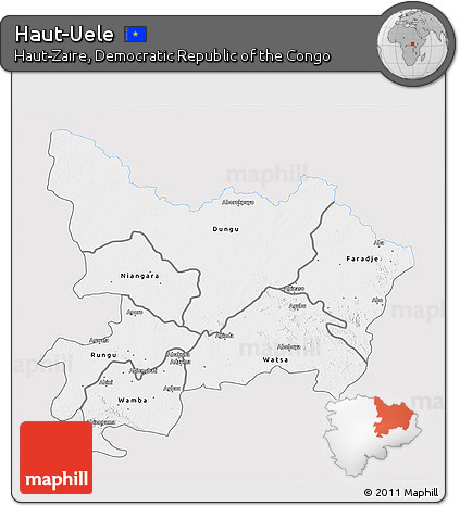 Silver Style 3D Map of Haut-Uele, single color outside