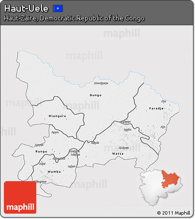 Silver Style 3D Map of Haut-Uele, single color outside