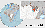 Gray Location Map of Rungu, highlighted country, highlighted parent region, hill shading