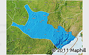 Political 3D Map of Mahagi, satellite outside