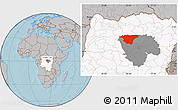 Gray Location Map of Basoko, highlighted country, highlighted parent region, hill shading
