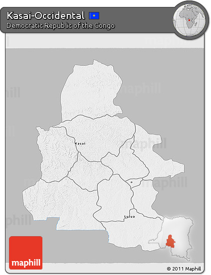 Gray 3D Map of Kasai-Occidental, single color outside