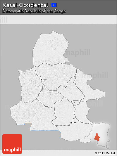 Gray 3D Map of Kasai-Occidental, single color outside
