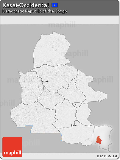 Gray 3D Map of Kasai-Occidental, single color outside