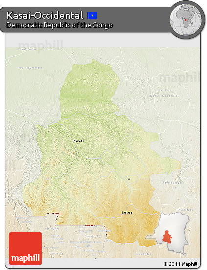Physical 3D Map of Kasai-Occidental, lighten