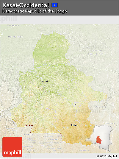 Physical 3D Map of Kasai-Occidental, lighten
