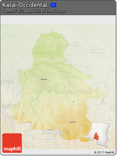 Physical 3D Map of Kasai-Occidental, lighten