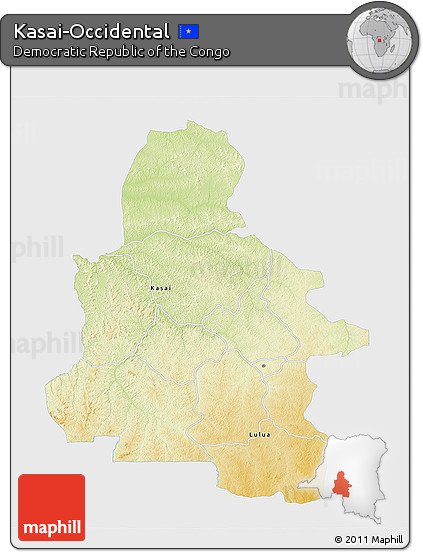 Physical 3D Map of Kasai-Occidental, single color outside