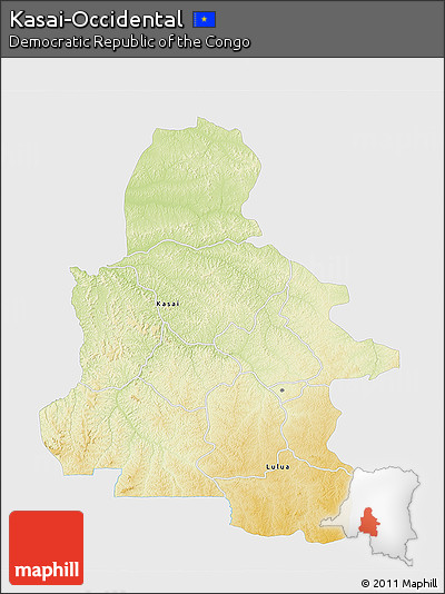 Physical 3D Map of Kasai-Occidental, single color outside