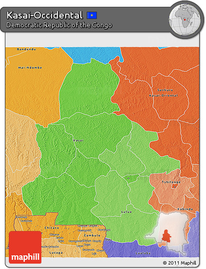 Political Shades 3D Map of Kasai-Occidental