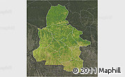 Satellite 3D Map of Kasai-Occidental, darken, semi-desaturated