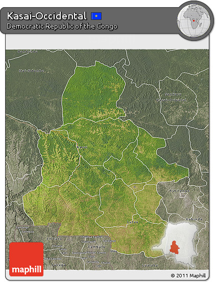 Satellite 3D Map of Kasai-Occidental, semi-desaturated