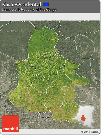 Satellite 3D Map of Kasai-Occidental, semi-desaturated