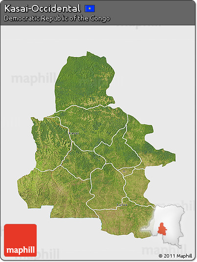 Satellite 3D Map of Kasai-Occidental, single color outside