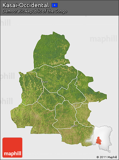 Satellite 3D Map of Kasai-Occidental, single color outside