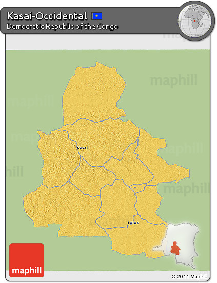 Savanna Style 3D Map of Kasai-Occidental, single color outside