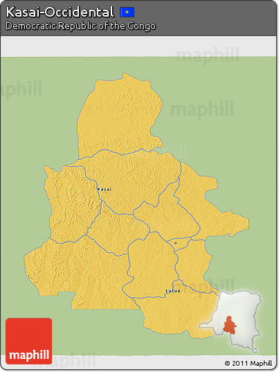 Savanna Style 3D Map of Kasai-Occidental, single color outside