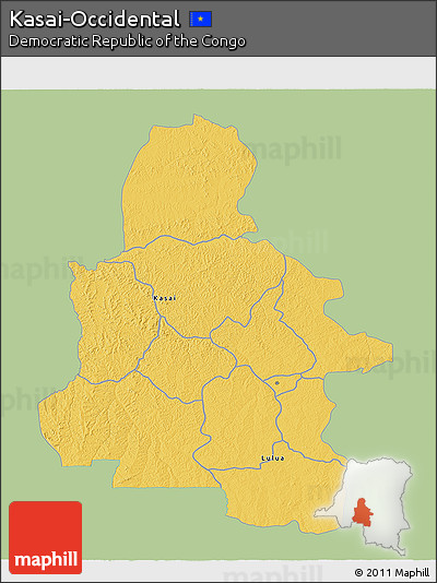Savanna Style 3D Map of Kasai-Occidental, single color outside